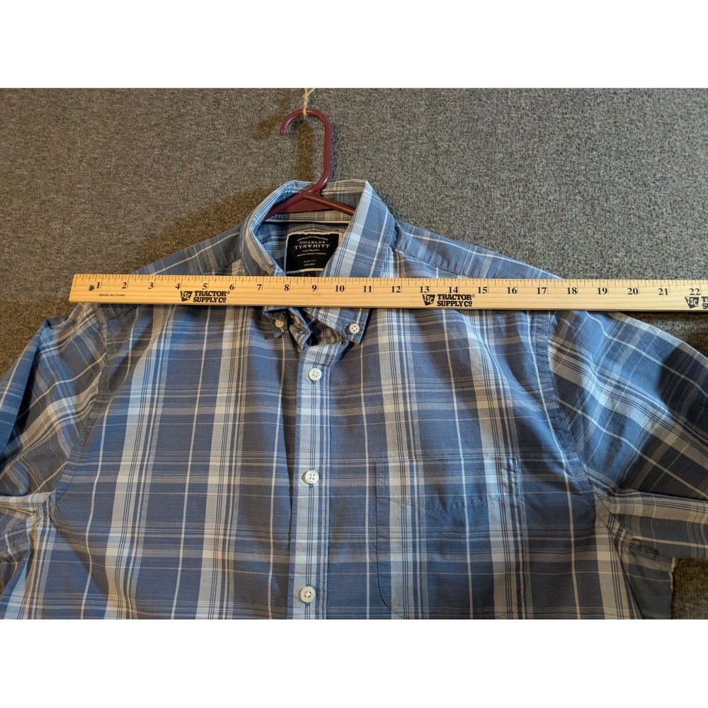 Charles Tyrwhitt Shirt Men's Large Slim Fit Blue Plaid Long Sleeve Button Down - Picture 4 of 10